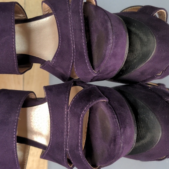 sz 7 purple strappy cut out peep toe platform heels pumps Qupid fabric heel zip - Picture 11 of 11